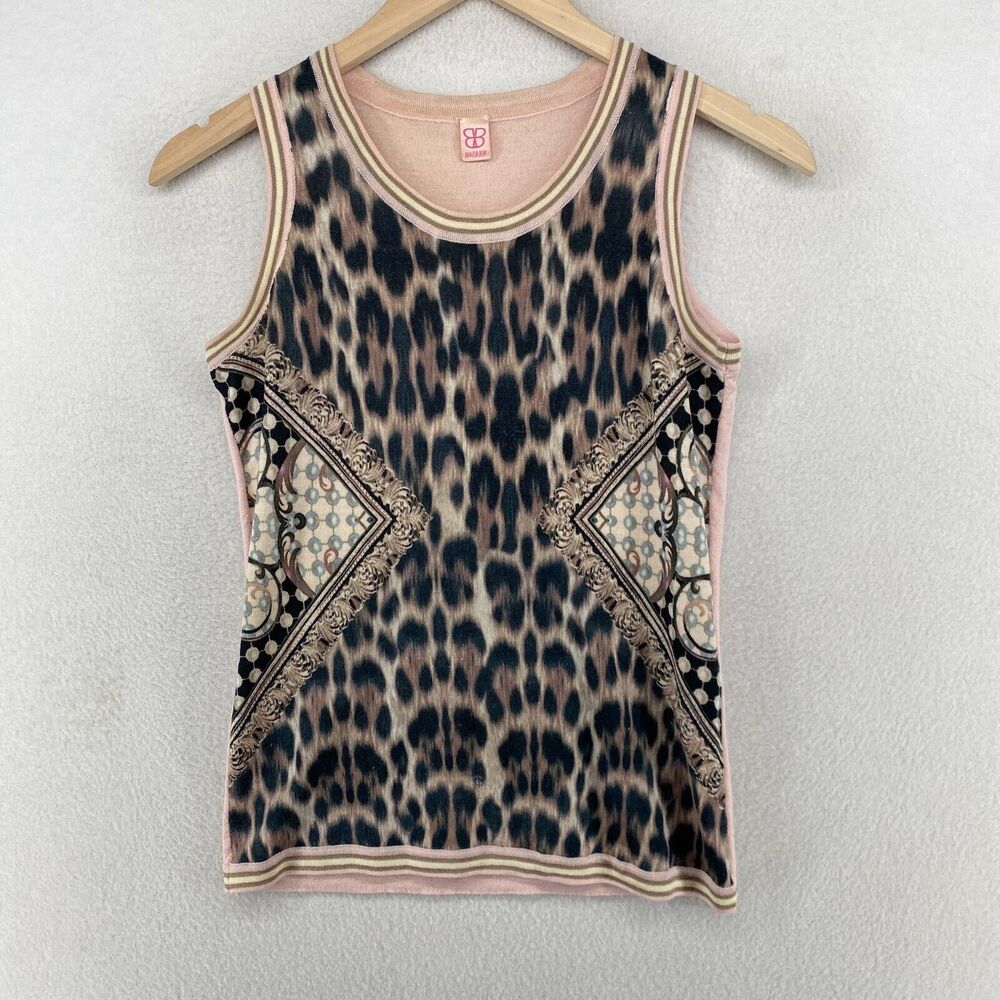 BASLER Sweater Tank Womens 36 Virgin Wool Knit Animal Print Scoop Neck Pink